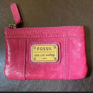 Fossil Emory Zip Coin Purse Keyring Pink Leather